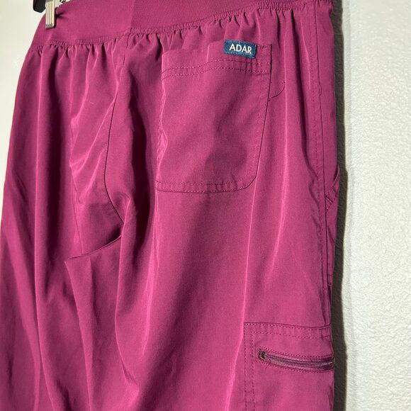 ADAR Medical Scrub Jogger Pants Burgundy Drawstring Pockets Stretch Comfort Work - Picture 4 of 7